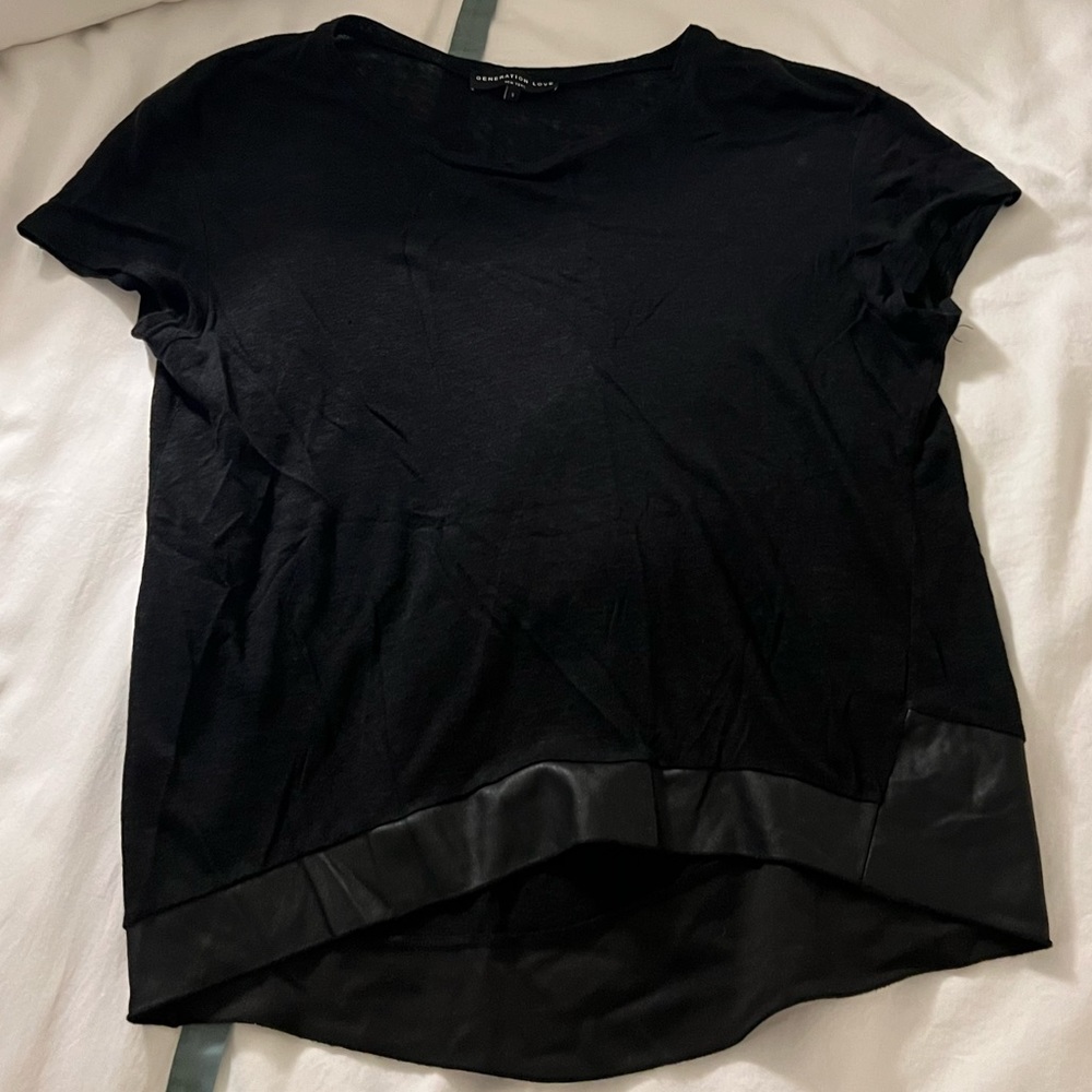 Generation love black tee with vegan leather trim